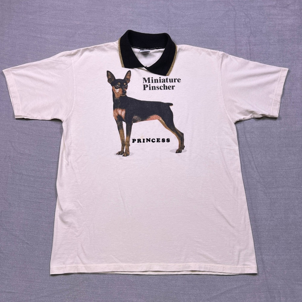 Vintage Jerzees Miniature Pinscher Princess Graphic Polo Shirt Womens Large‎
